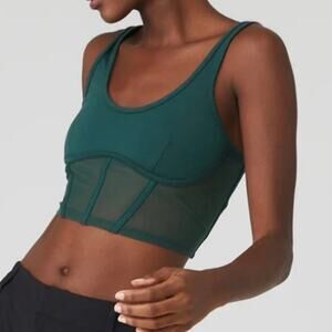 Alo Yoga Airbrush Mesh Corset Tank Top In Midnight Green Size Small Sheer S Yoga